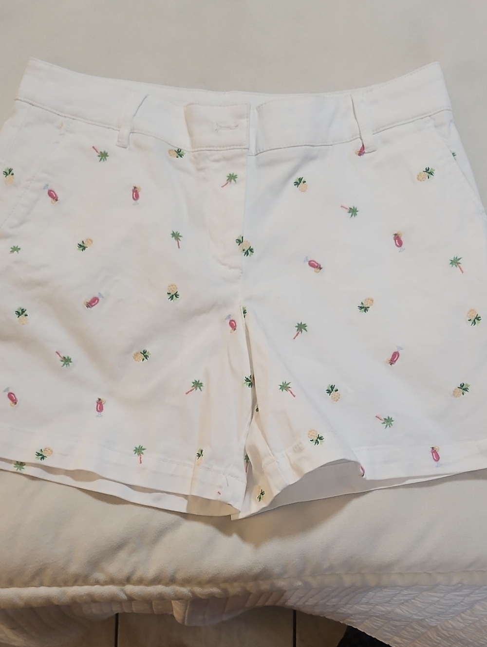 Tommy Bahama White Embroidered Tropical Pineapple & Palm Shorts
